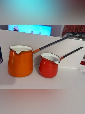 Enamel Turkish Coffee Pots - Orange & Red